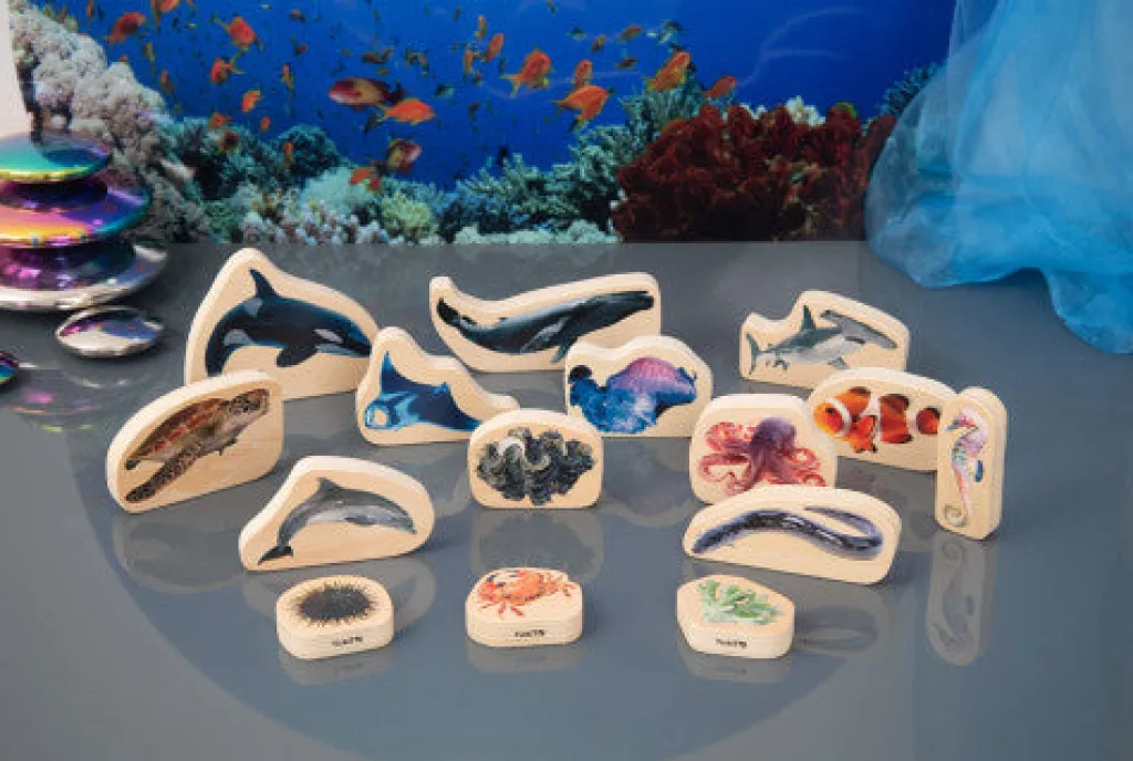 Tickit Animali In Legno | Blocchi di Legno Animali Marini 15 pezzi