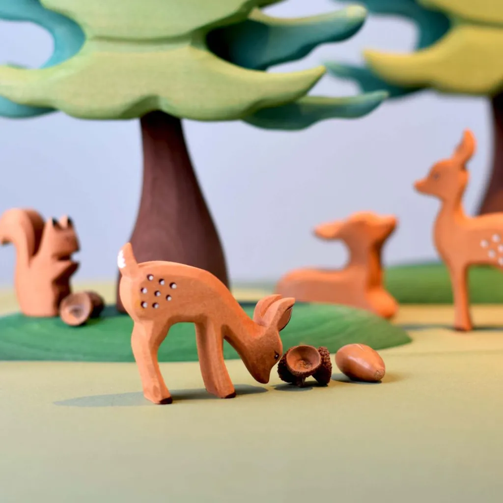 Bumbutoys Autunno | Animali In Legno | Cerbiatto ruminante Gioco in legno