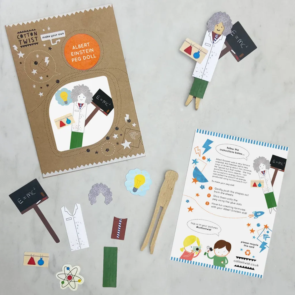 Cotton Twist Kit Creativi | Motricità Grossolana | Kit Crea la tua Bambola Pegdoll Albert Einstein