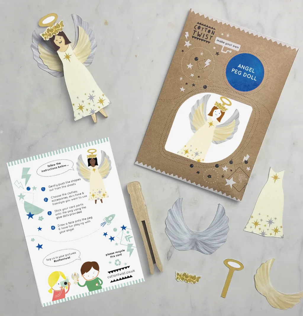 Cotton Twist Kit Creativi | Motricità Grossolana | Kit Crea la tua Bambola Pegdoll Angelo