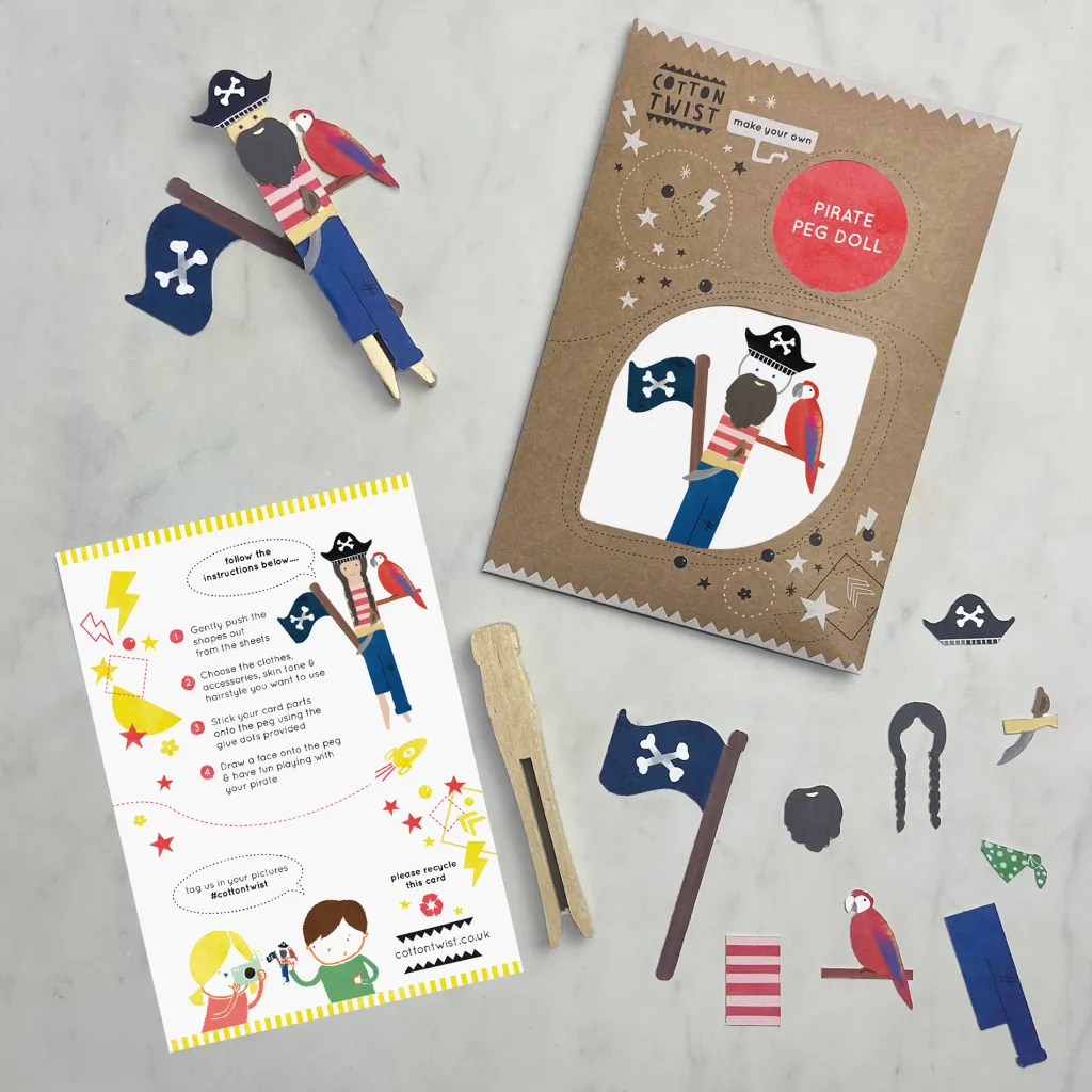 Cotton Twist Kit Creativi | Motricità Grossolana | Kit Crea la tua Bambola Pegdoll  Pirata
