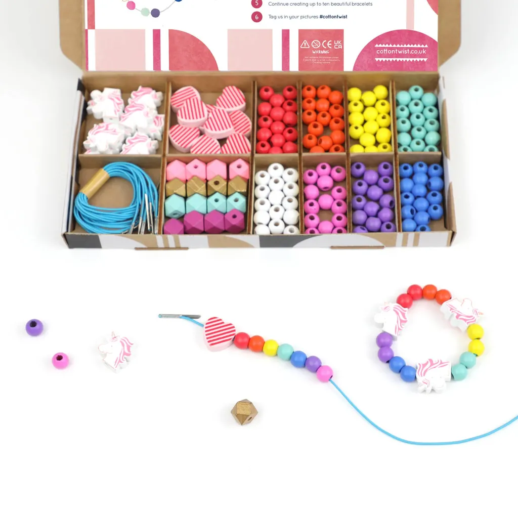 Cotton Twist Kit Creativi | Motricità Grossolana | Kit per Creare Braccialetti - Unicorni e Arcobaleni -