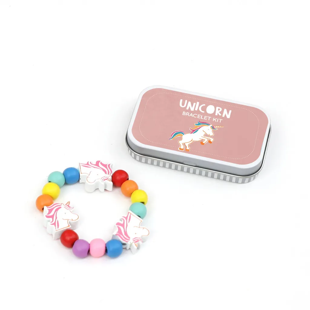 Cotton Twist Kit Creativi | Motricità Grossolana | Mini Kit per Creare Braccialetti Scatola in Latta - Unicorno -