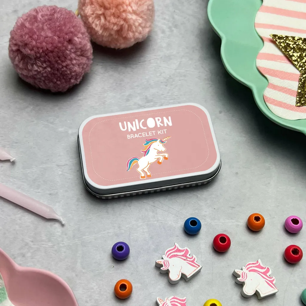 Cotton Twist Kit Creativi | Motricità Grossolana | Mini Kit per Creare Braccialetti Scatola in Latta - Unicorno -