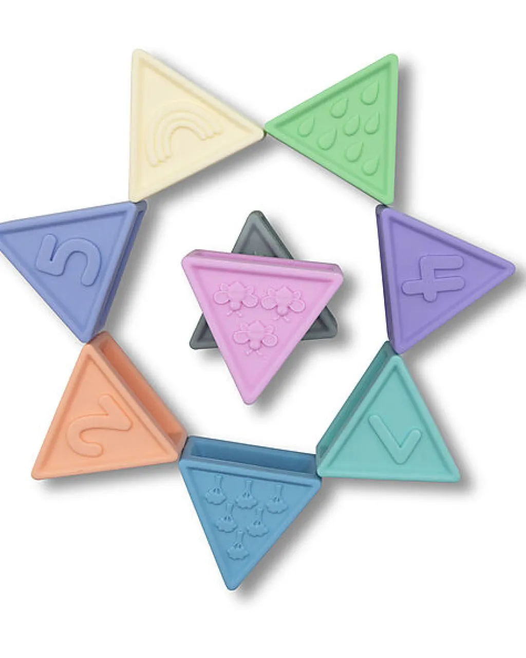 Jellystone Designs Per I Piccolissimi | Bottiglie Sensoriali | Set Gioco Triblox - 9 Tessere Triangolari - Rainbow Pastel - Silicone