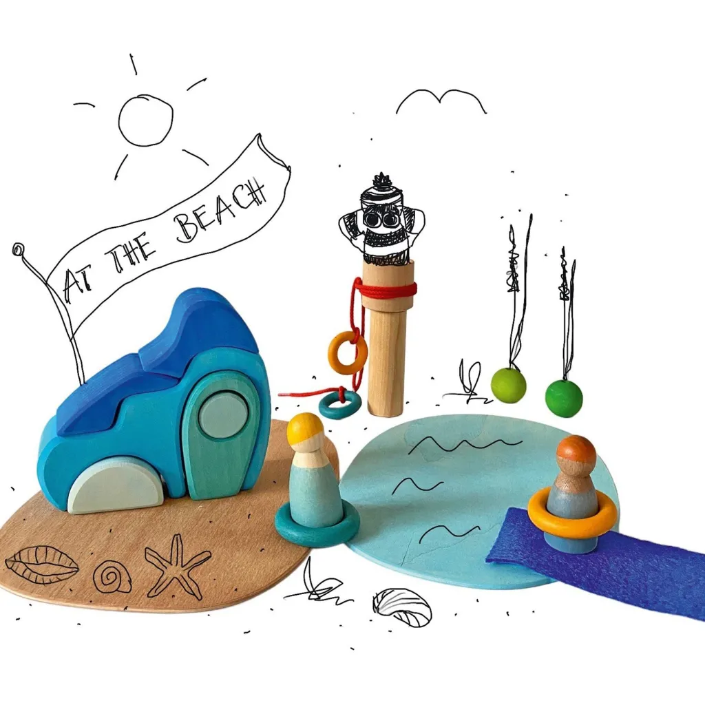 Grimm's Loose Parts | Case Giocattolo E Ambientazioni | Set Mini Mondo "By the water"-