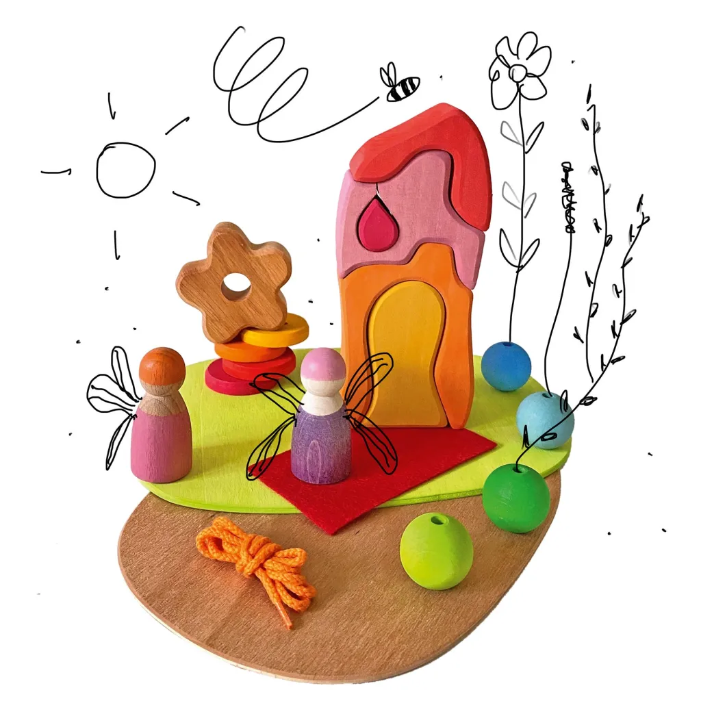 Grimm's Loose Parts | Case Giocattolo E Ambientazioni | Set Mini Mondo "Down by the meadow"-