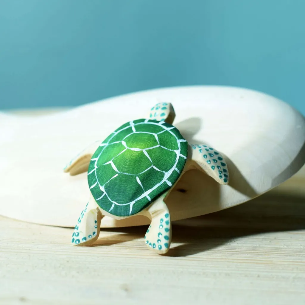 Bumbutoys Animali In Legno | Tartaruga Verde in legno
