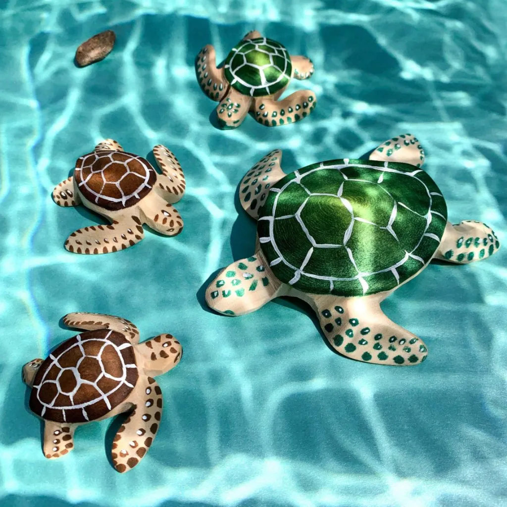 Bumbutoys Animali In Legno | Tartaruga Verde in legno