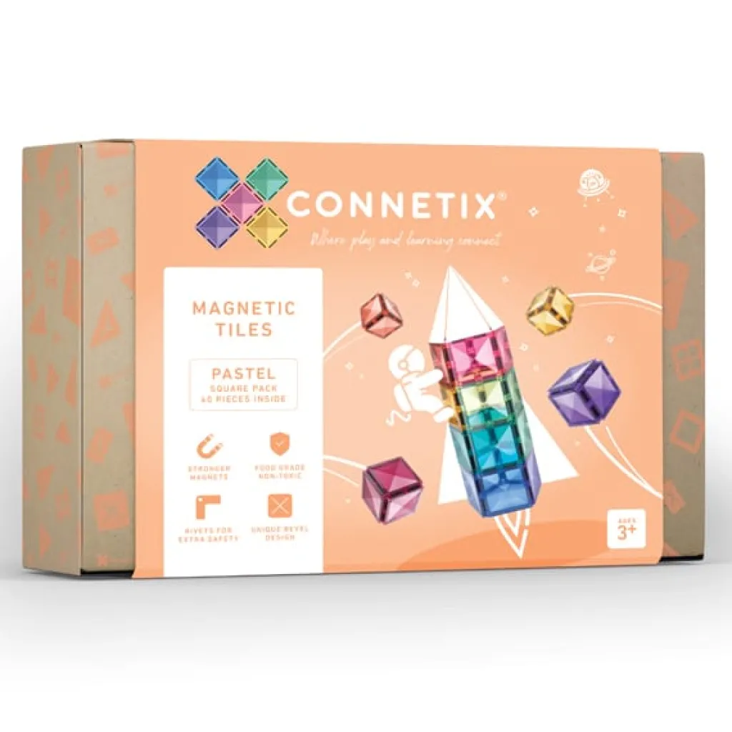 Connetix Pastello Lovers | Costruzioni Magnetiche | Tessere Magnetiche Traslucide - 40 Piece Pastel Square Pack