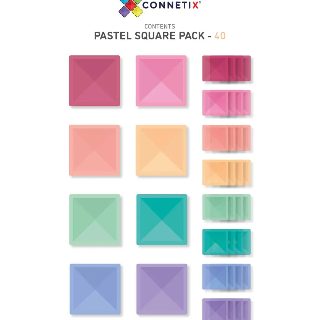 Connetix Pastello Lovers | Costruzioni Magnetiche | Tessere Magnetiche Traslucide - 40 Piece Pastel Square Pack