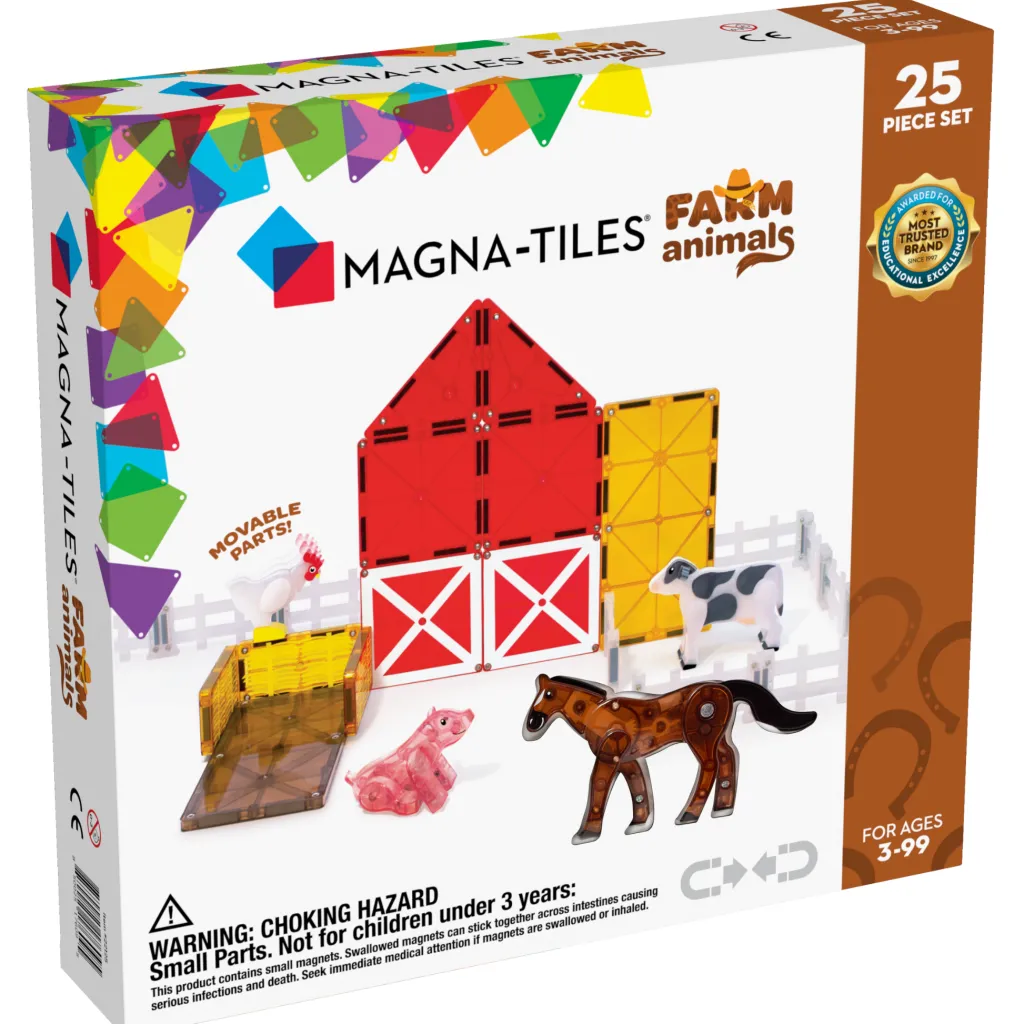 Magna-Tiles Costruzioni Magnetiche | Case Giocattolo E Ambientazioni | Tessere Magnetiche Traslucide - Animali della Fattoria - 25 Pezzi -