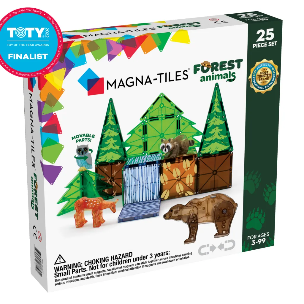 Magna-Tiles Costruzioni Magnetiche | Case Giocattolo E Ambientazioni | Tessere Magnetiche Traslucide - Animali della Foresta - 25 Pezzi -
