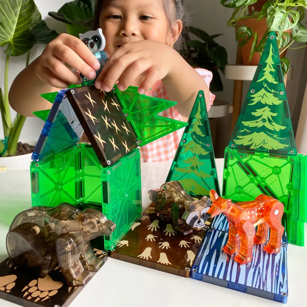 Magna-Tiles Costruzioni Magnetiche | Case Giocattolo E Ambientazioni | Tessere Magnetiche Traslucide - Animali della Foresta - 25 Pezzi -