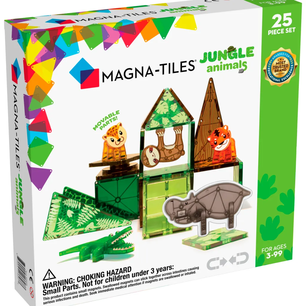Magna-Tiles Costruzioni Magnetiche | Case Giocattolo E Ambientazioni | Tessere Magnetiche Traslucide - Animali della Giungla - 25 Pezzi -