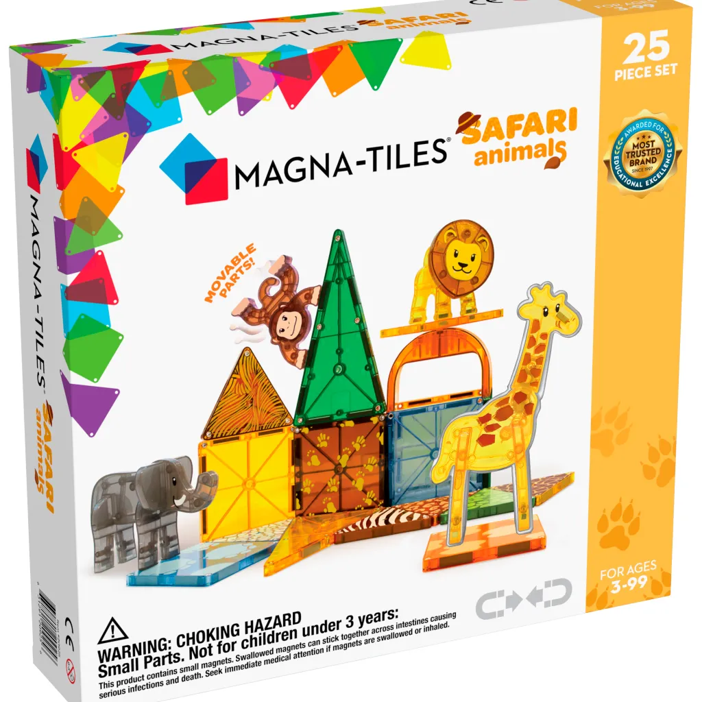 Magna-Tiles Costruzioni Magnetiche | Case Giocattolo E Ambientazioni | Tessere Magnetiche Traslucide - Animali della Savana- 25 Pezzi -
