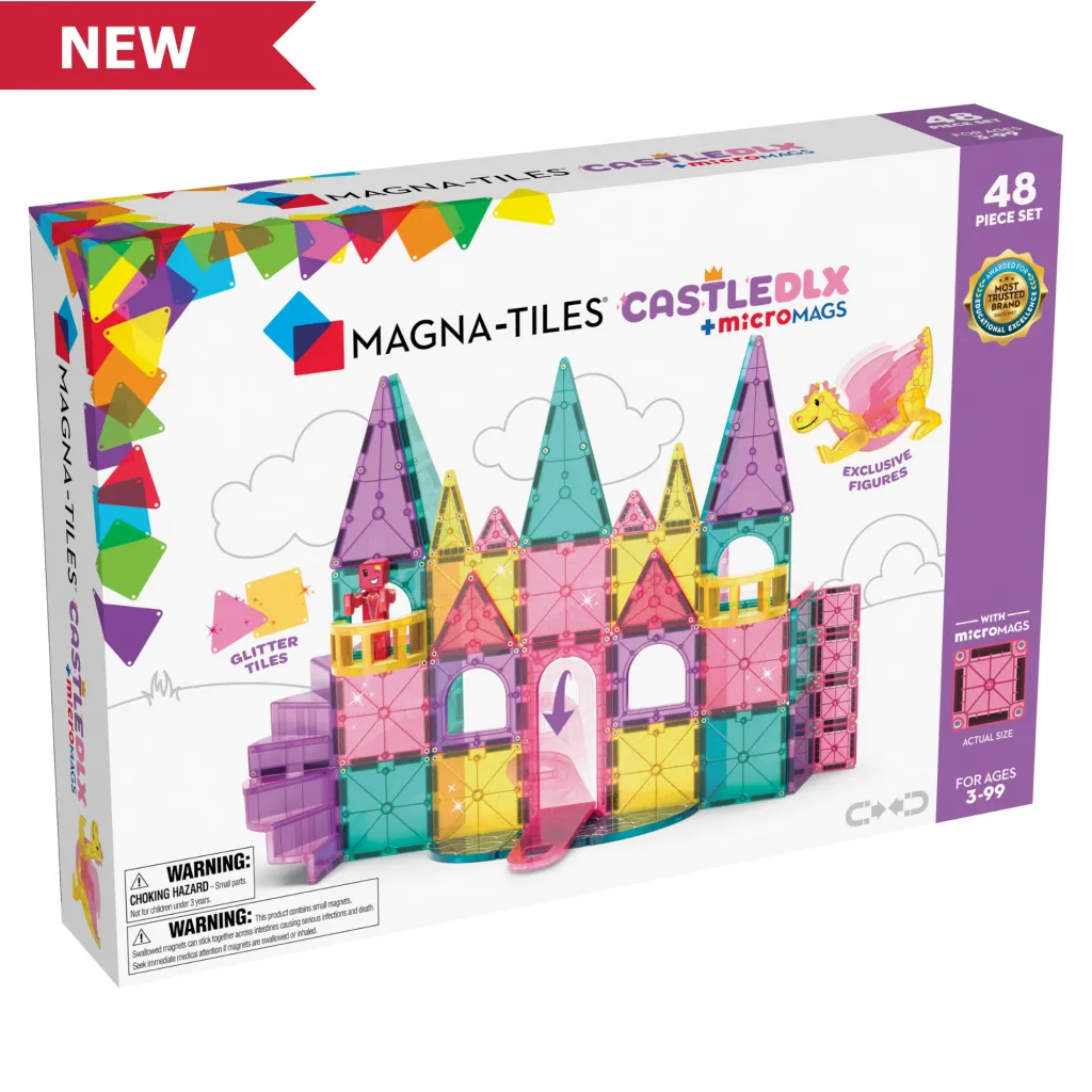 Magna-Tiles Costruzioni Magnetiche | Case Giocattolo E Ambientazioni | Tessere Magnetiche Traslucide - Castello Deluxe con Micromags - 48 Pezzi -