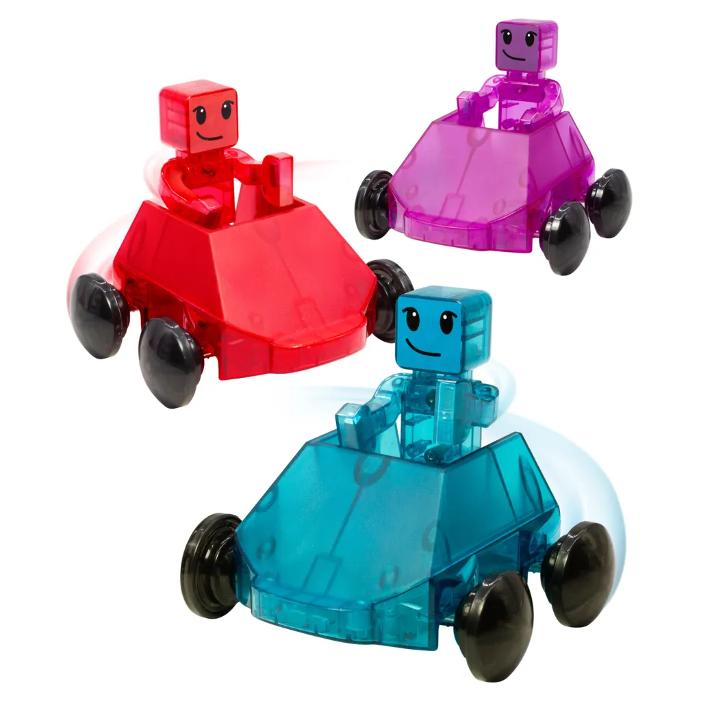 Magna-Tiles Costruzioni Magnetiche | Veicoli E Piste | Tessere Magnetiche Traslucide - Macchinine magnetiche Dashers - 6 pezzi -