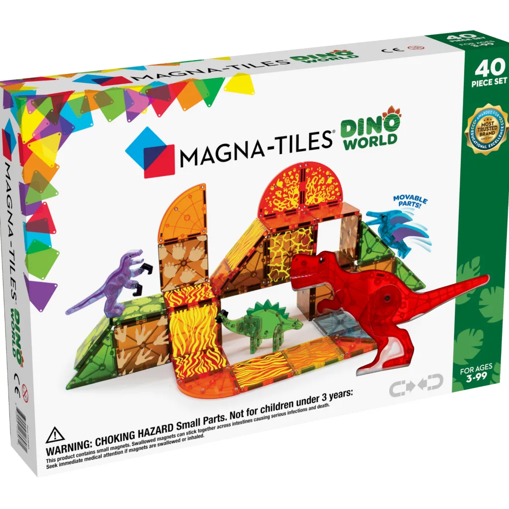 Magna-Tiles Dinosauri | Costruzioni Magnetiche | Tessere Magnetiche Traslucide - Mondo dei Dinosauri - 40 Pezzi -