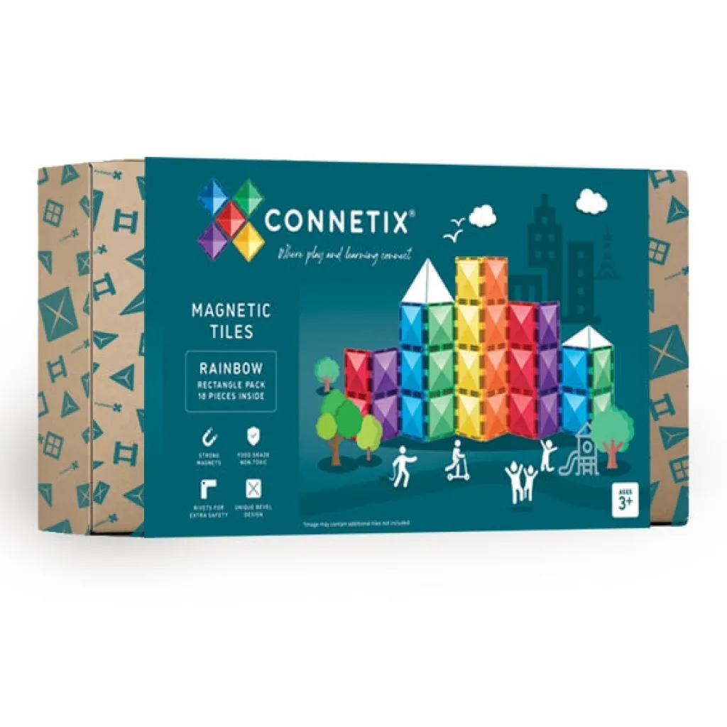 Connetix Costruzioni Magnetiche | Tessere Magnetiche Traslucide 18 Pezzi Arcobaleno Rettangoli