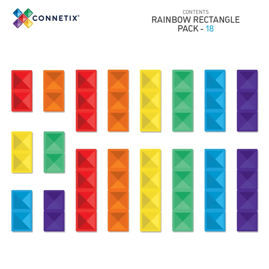 Connetix Costruzioni Magnetiche | Tessere Magnetiche Traslucide 18 Pezzi Arcobaleno Rettangoli