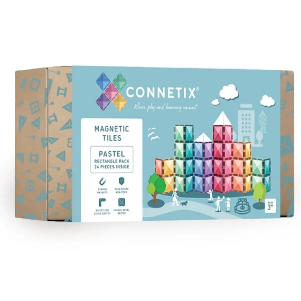Connetix Pastello Lovers | Costruzioni Magnetiche | Tessere Magnetiche Traslucide 24 Pezzi Pastello Rettangoli