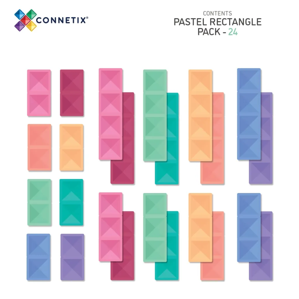 Connetix Pastello Lovers | Costruzioni Magnetiche | Tessere Magnetiche Traslucide 24 Pezzi Pastello Rettangoli