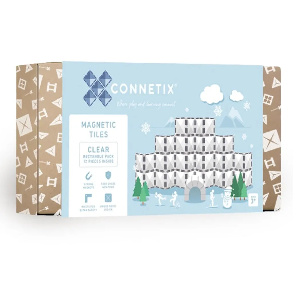 Connetix Artico | Inverno | Tessere Magnetiche Traslucide 12 Pezzi Trasparenti Rettangoli
