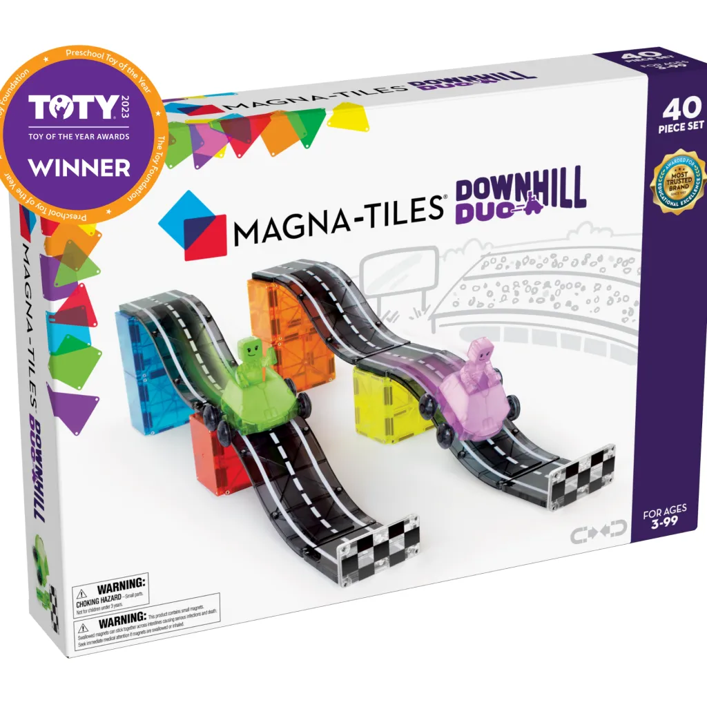 Magna-Tiles Costruzioni Magnetiche | Veicoli E Piste | Tessere Magnetiche Traslucide - Pista Downhill Duo - 40 Pezzi -