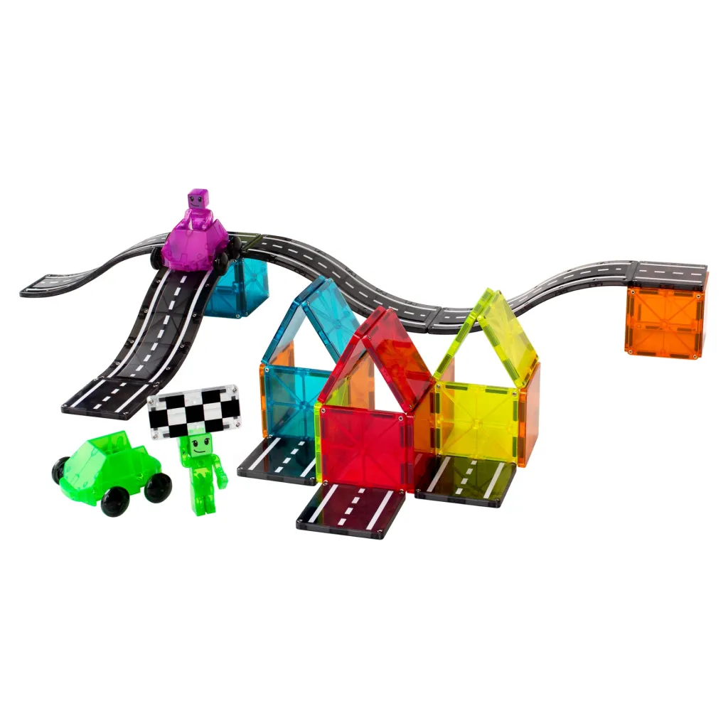 Magna-Tiles Costruzioni Magnetiche | Veicoli E Piste | Tessere Magnetiche Traslucide - Pista Downhill Duo - 40 Pezzi -