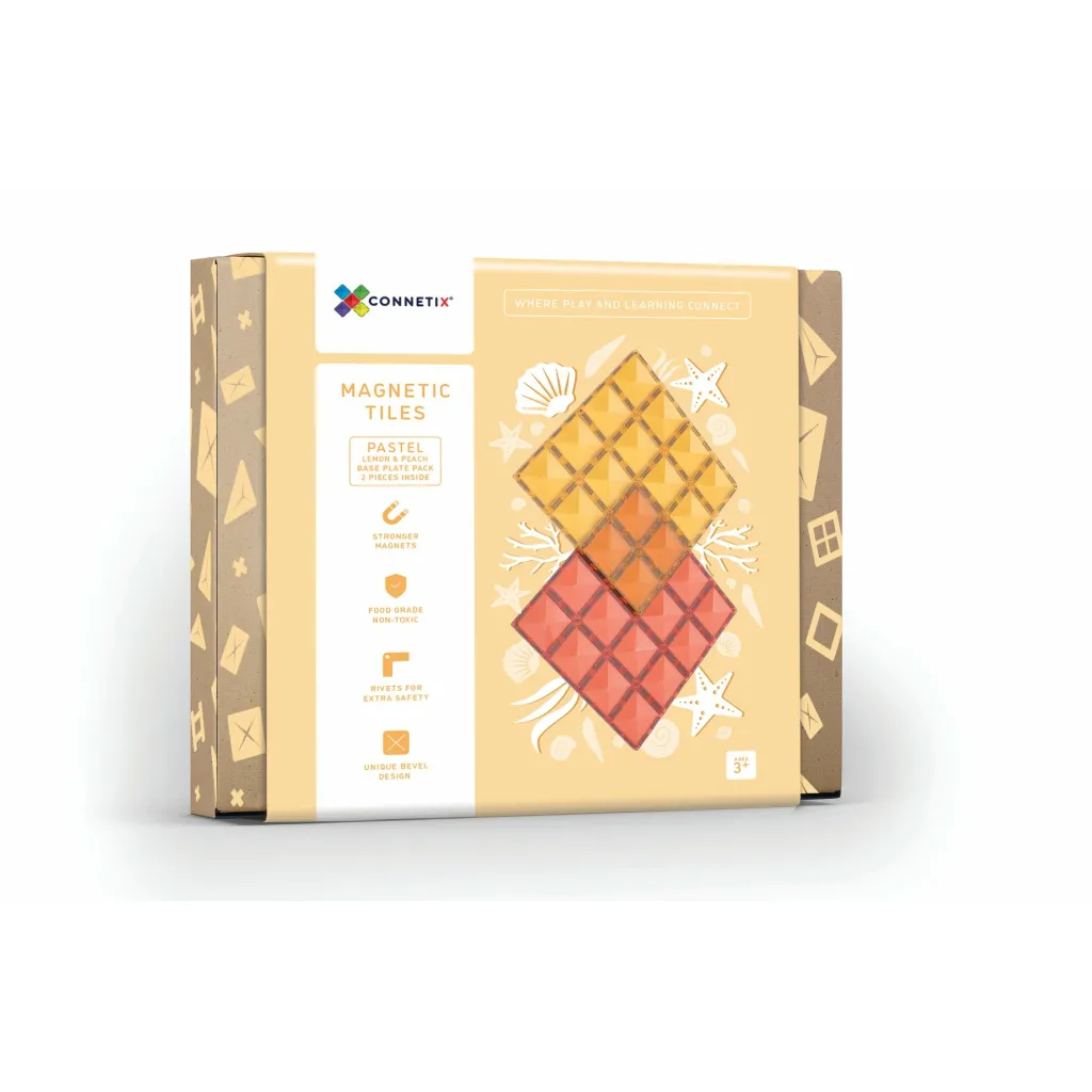 Connetix Pastello Lovers | Costruzioni Magnetiche | Tessere Magnetiche Traslucide - Set Basi limone e pesca pastello