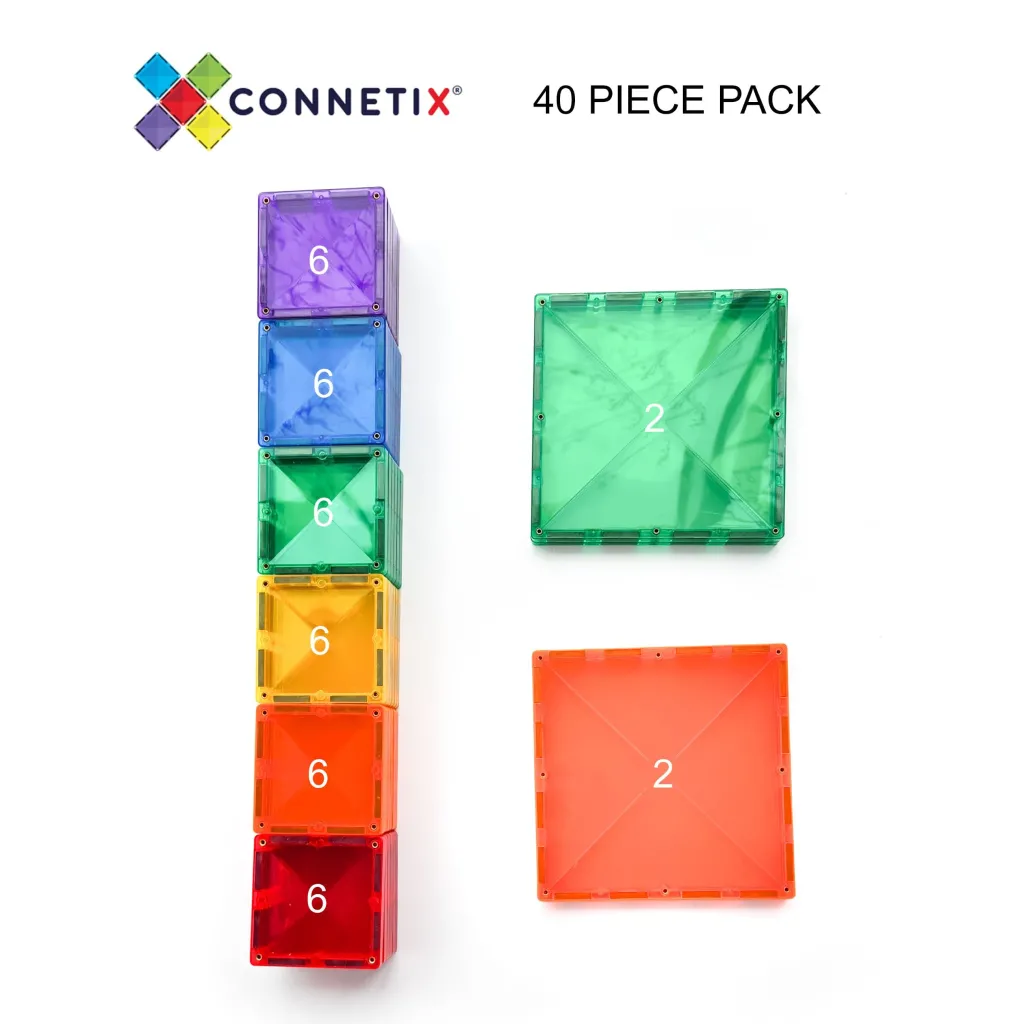 Connetix Costruzioni Magnetiche | Tessere Magnetiche Traslucide - Set da 40