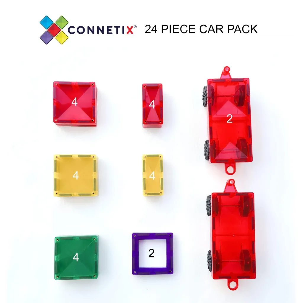 Connetix Costruzioni Magnetiche | Veicoli E Piste | Tessere Magnetiche Traslucide - Set da 24