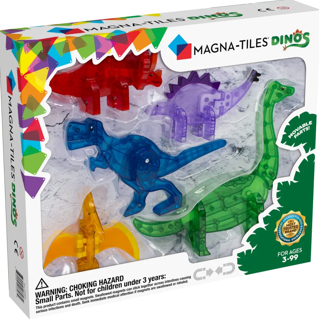 Magna-Tiles Dinosauri | Costruzioni Magnetiche | Tessere Magnetiche Traslucide - Set Dinosauri - 5 Pezzi -