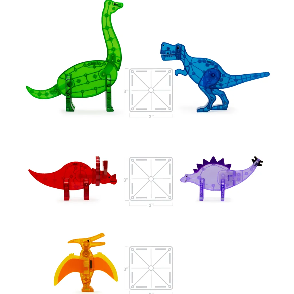 Magna-Tiles Dinosauri | Costruzioni Magnetiche | Tessere Magnetiche Traslucide - Set Dinosauri - 5 Pezzi -