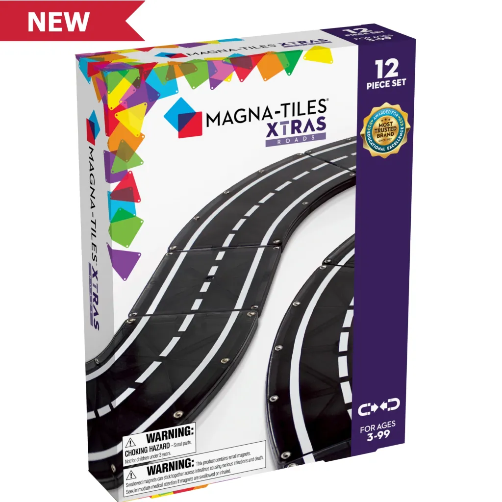 Magna-Tiles Costruzioni Magnetiche | Veicoli E Piste | Tessere Magnetiche Traslucide - Strada Xtras - 12 Pezzi -