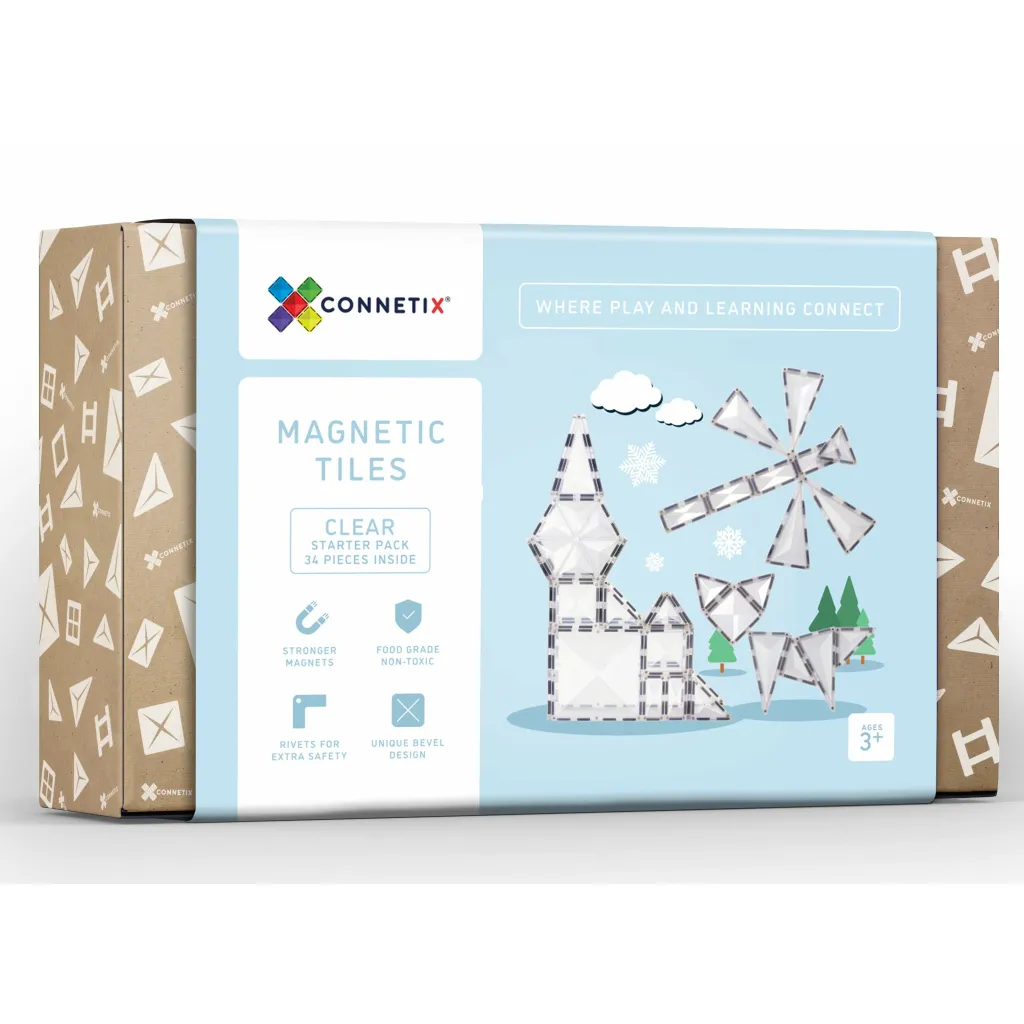 Connetix Costruzioni Magnetiche | Tessere Magnetiche Traslucide - Trasparenti - Set da 34