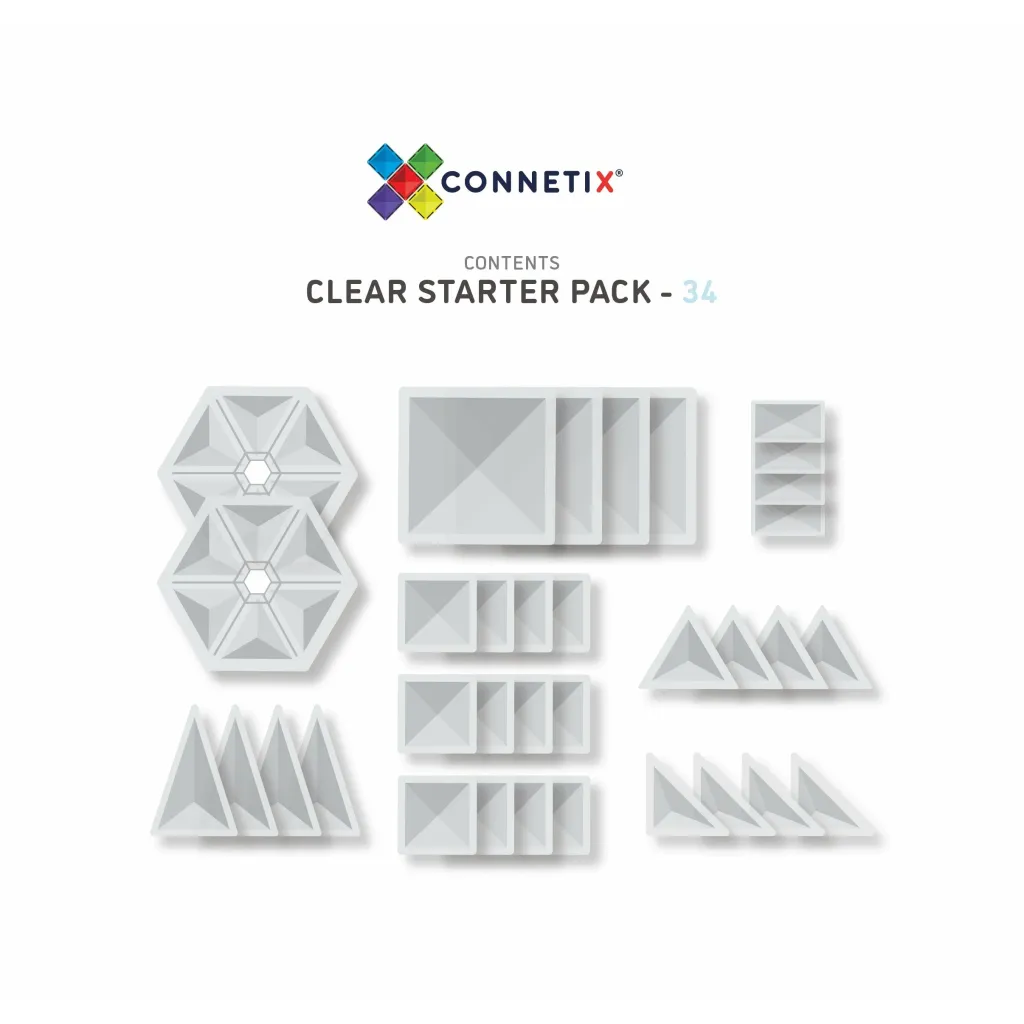 Connetix Costruzioni Magnetiche | Tessere Magnetiche Traslucide - Trasparenti - Set da 34