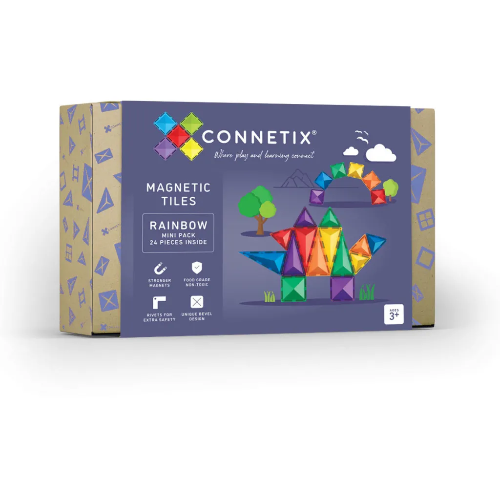 Connetix Costruzioni Magnetiche | Tessere Magnetiche Traslucide Arcobaleno- Mini Pack - 24 pz -
