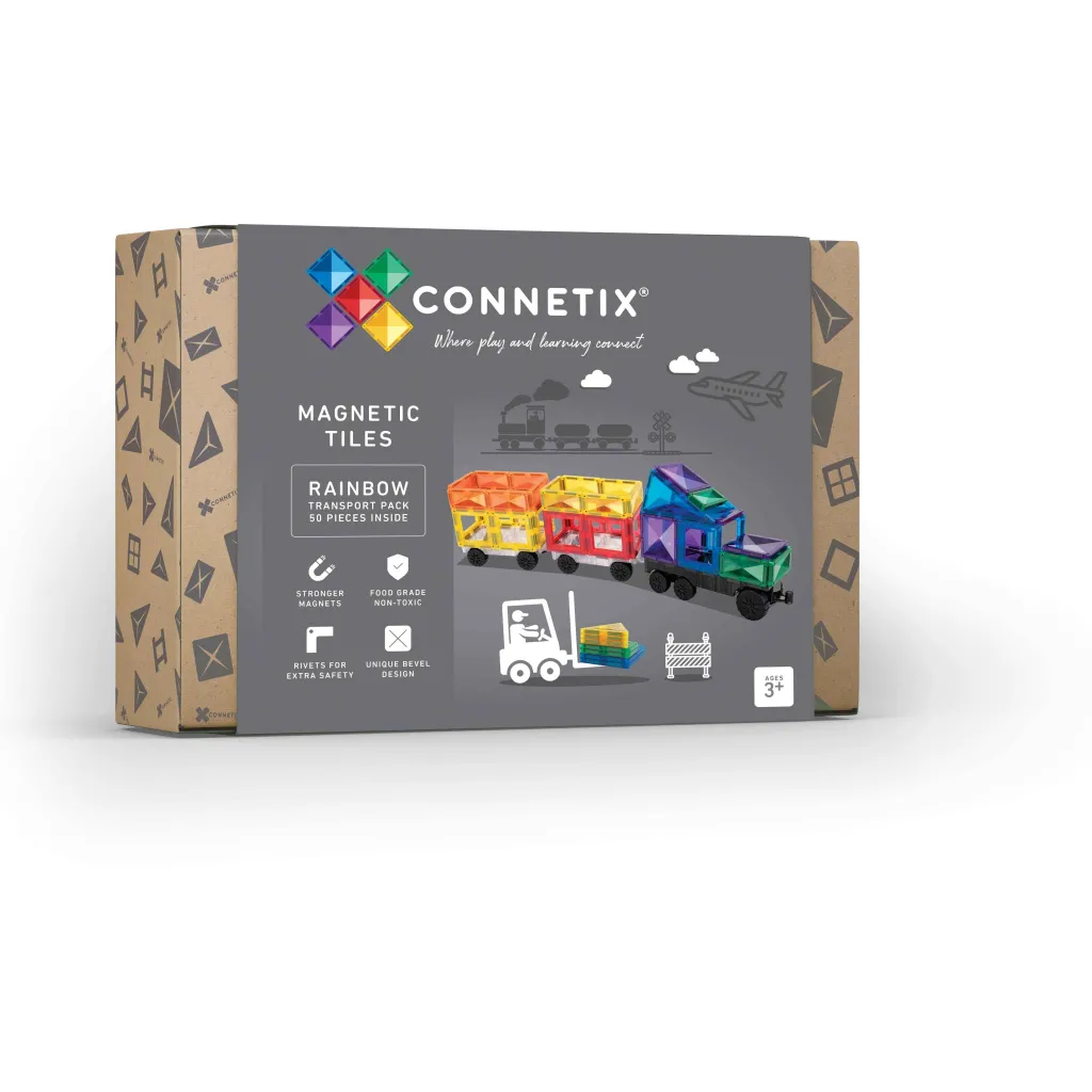 Connetix Costruzioni Magnetiche | Veicoli E Piste | Tessere Magnetiche Traslucide Arcobaleno- Transport Pack - 50 pz -