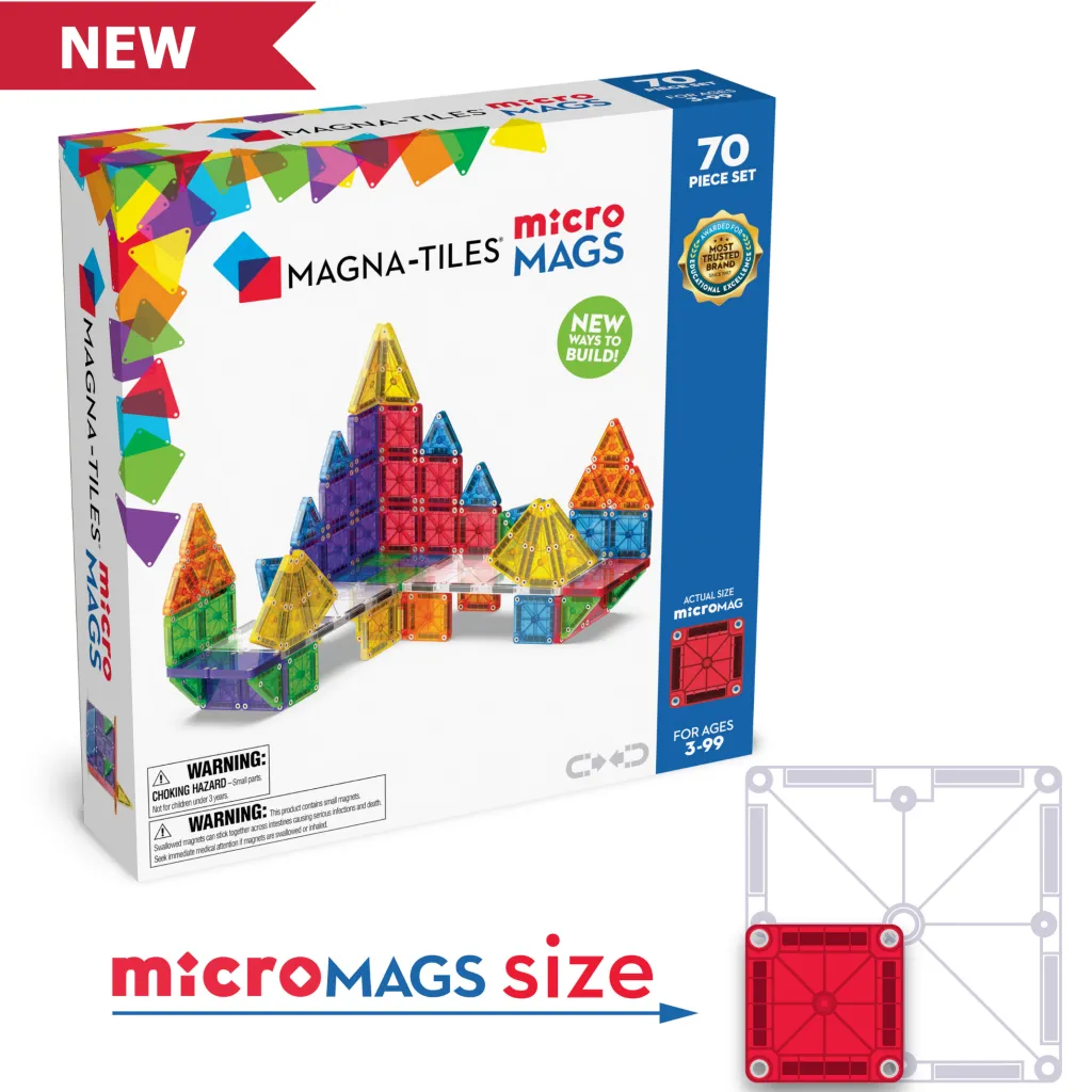 Magna-Tiles Costruzioni Magnetiche | Tessere Magnetiche Traslucide Micromags - 70 pezzi -