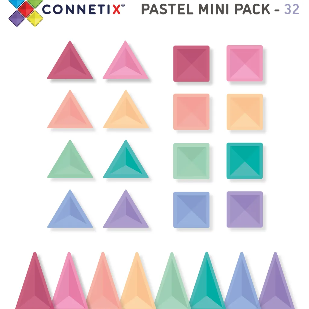 Connetix Pastello Lovers | Costruzioni Magnetiche | Tessere Magnetiche Traslucide Pastello - Mini Pack - 32 pz -