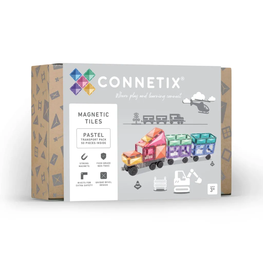 Connetix Pastello Lovers | Costruzioni Magnetiche | Tessere Magnetiche Traslucide Pastello - Transport Pack - 50 pz -