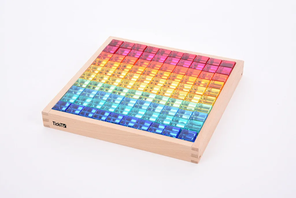 Tickit Pannelli Luminosi | Costruzioni Traslucide | Vassoio con Specchio e 100 Cubi Acrilici