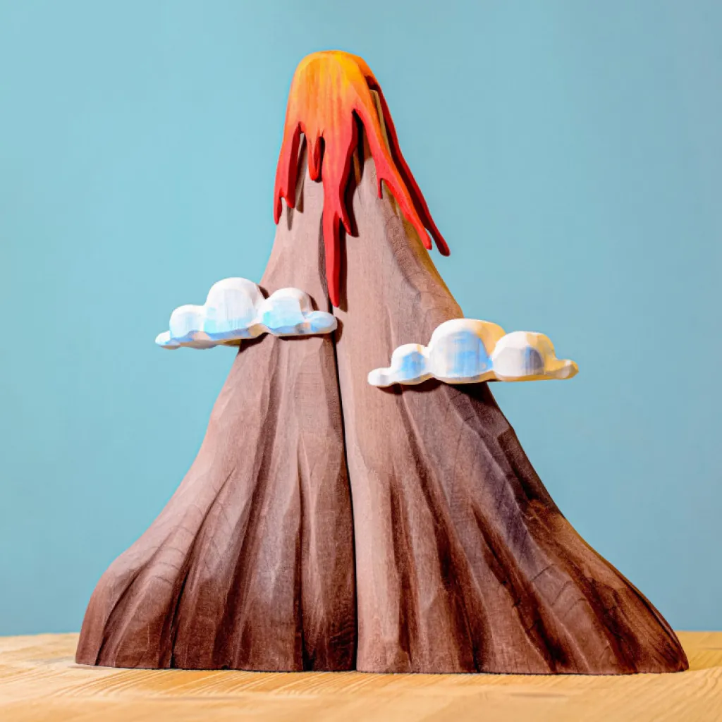 Bumbutoys Dinosauri | Case Giocattolo E Ambientazioni | Vulcano con lava e nuvole in legno